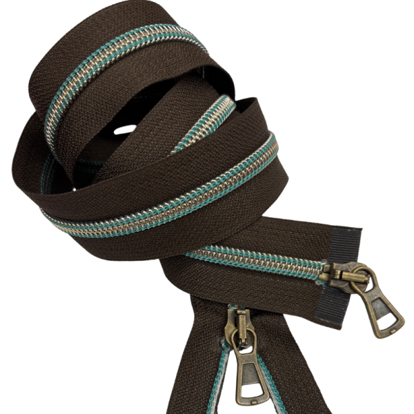 2-Wege-Reißverschluss 85 cm Dunkelbraun Altmessing Petrol